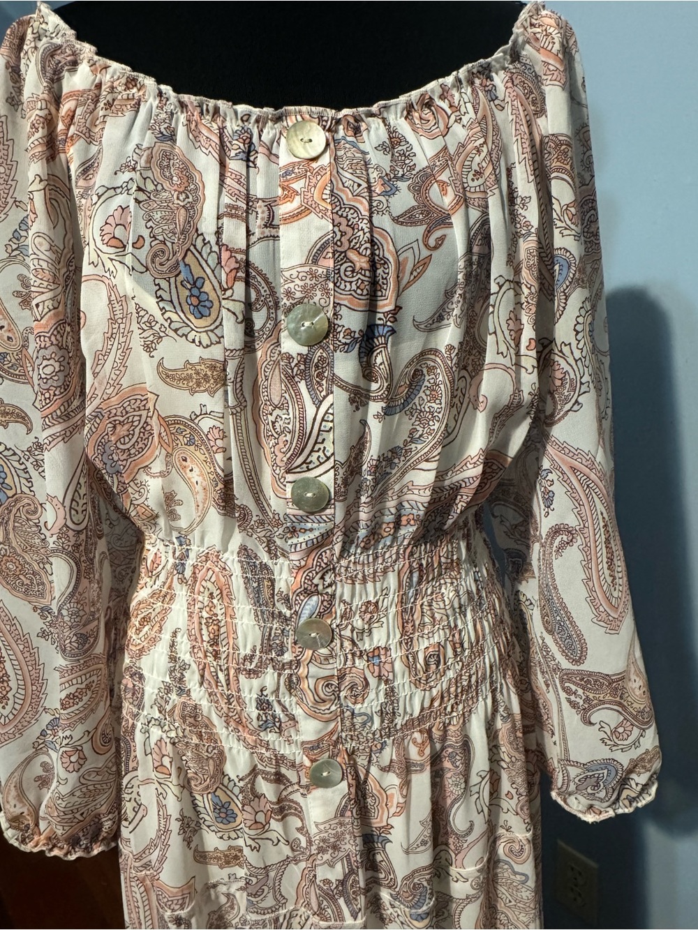 Bohemian Paisley Maxi Dress in Beige and Blush - Picture 3 of 4